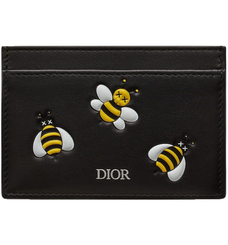 Dior x Kaws Card Holder Yellow Bees Black in Calfskin US