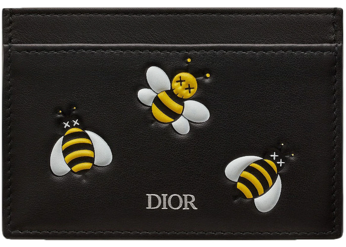 Dior x Kaws Card Holder Yellow Bees Black in Calfskin - US