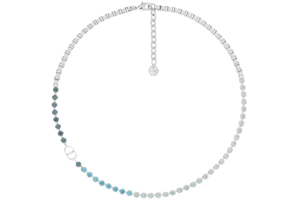 Dior Crystals Necklace Silver-Finish Blue/White