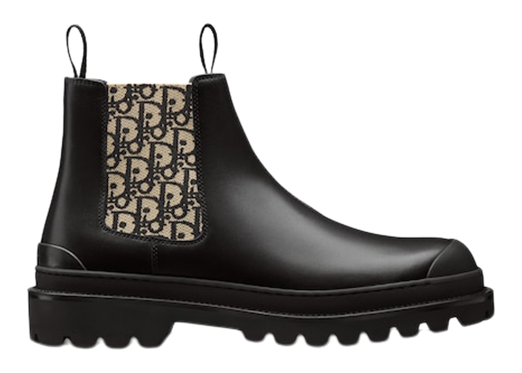 Pre-owned Dior Explorer Chelsea Boot Black Beige Black  Oblique Motif In Black/beige/black