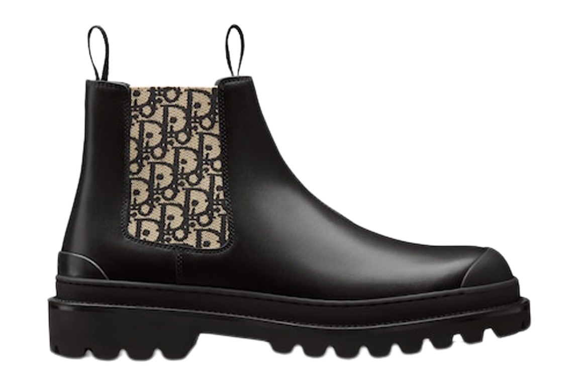 Pre-owned Dior Explorer Chelsea Boot Black Beige Black  Oblique Motif In Black/beige/black