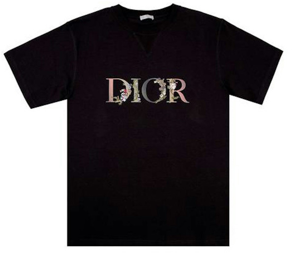 Dior Flowers Embroidered T-Shirt Black - SS21