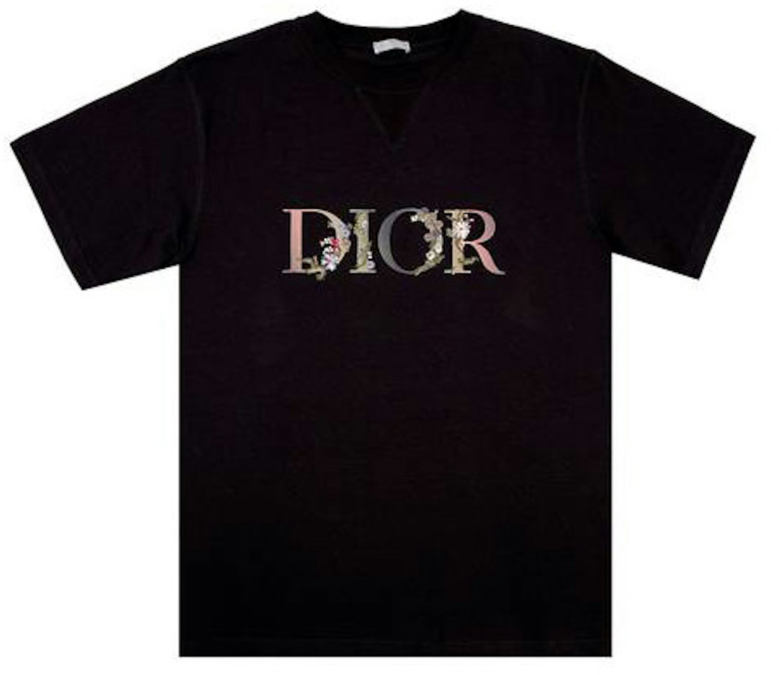 Dior Flowers Embroidered T Shirt Black SS21 dior-flowers-embroidered-t-shirt-black-ss21