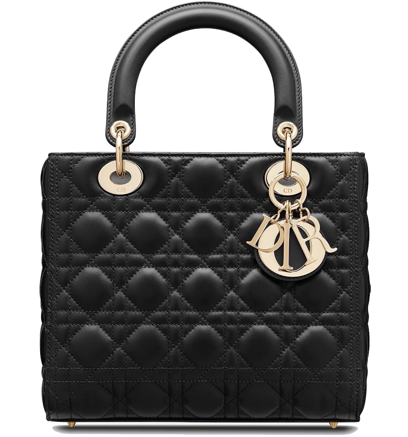 Dior Lady Dior Sac Cannage Agneau Medium Noir with Silver-tone de