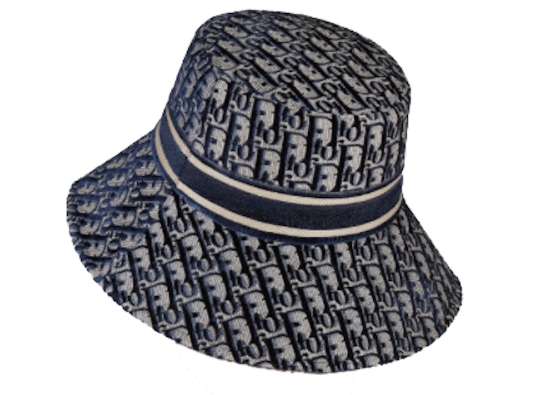 Dior Large Brim Bucket Hat Oblique Blue Velvet in Canvas - US