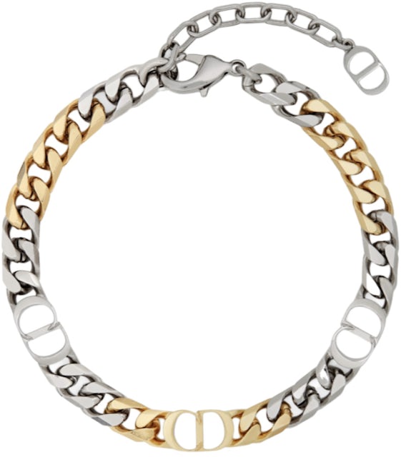 CD Icon Chain Link Necklace Silver and Gold-Finish Brass