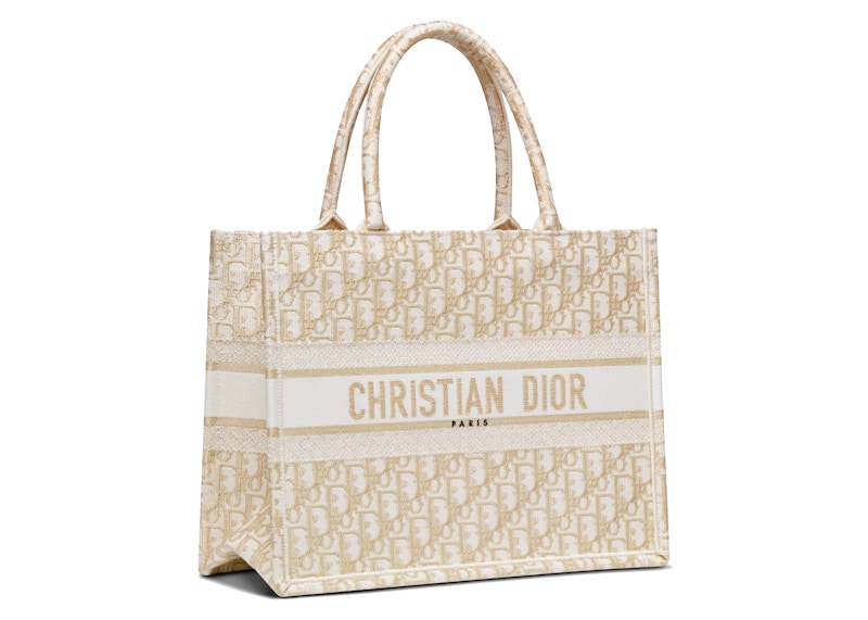 Dior Medium Book Tote Medium Dior Oblique Embroidery Gold in