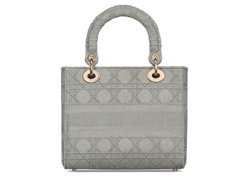 Dior Medium Lady D Lite Bag Gray Cannage Embroidery in Linen Wool