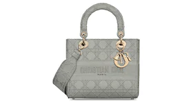 Dior Medium Lady D-Lite Bag Gray Cannage Embroidery