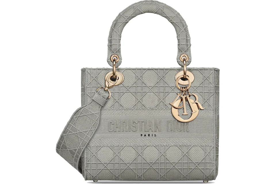 Dior Medium Lady D-Lite Bag Gray Cannage Embroidery in Linen/Wool with ...