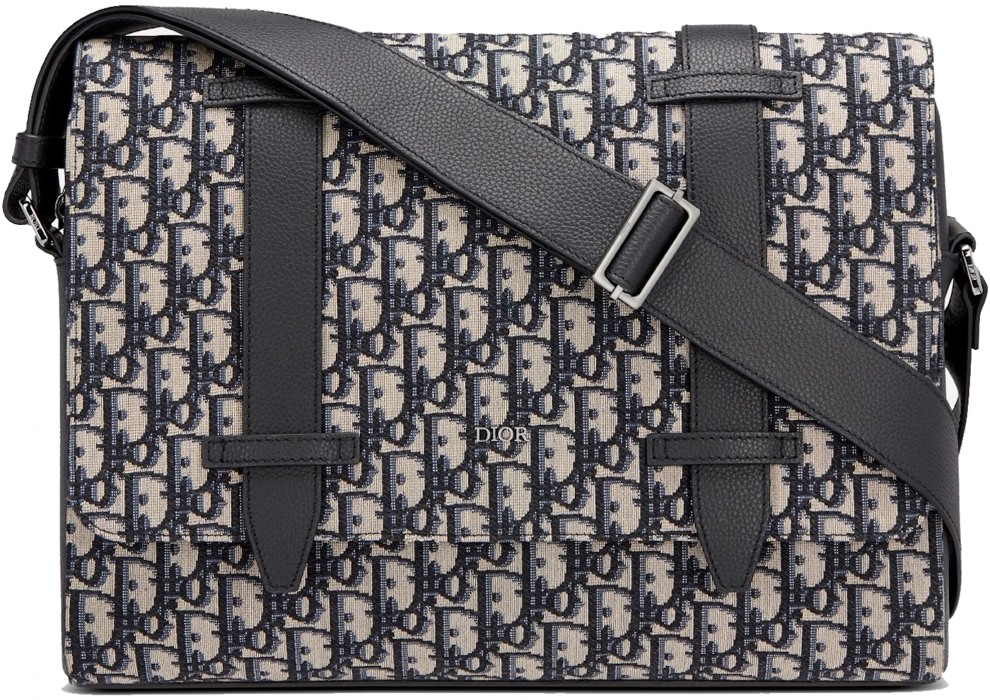 Dior Oblique Jacquard Messenger Crossbody Leather Lock Bag, Black, NEW