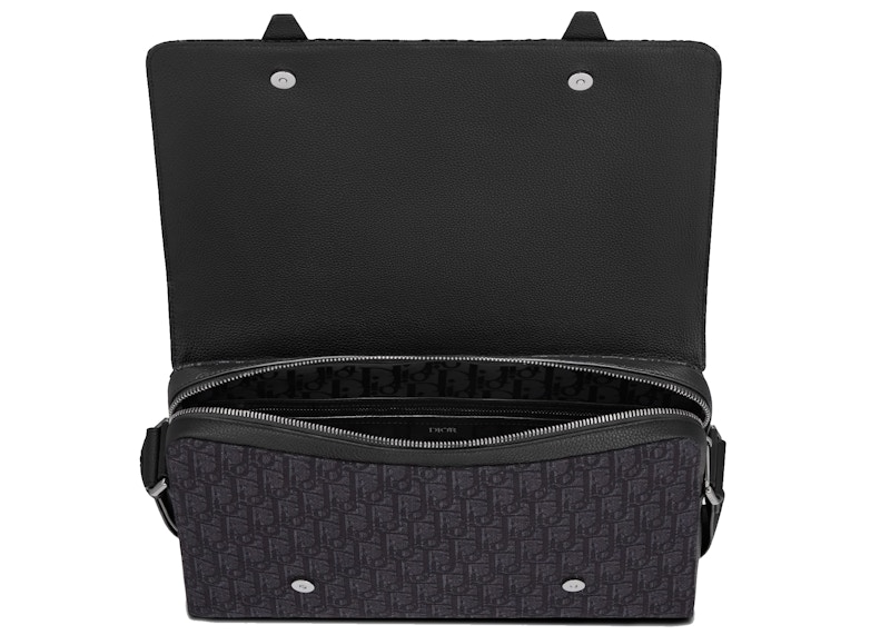 Dior Messenger Bag Oblique Jacquard Black in Jacquard Canvas with Rutheniumfinish Brass