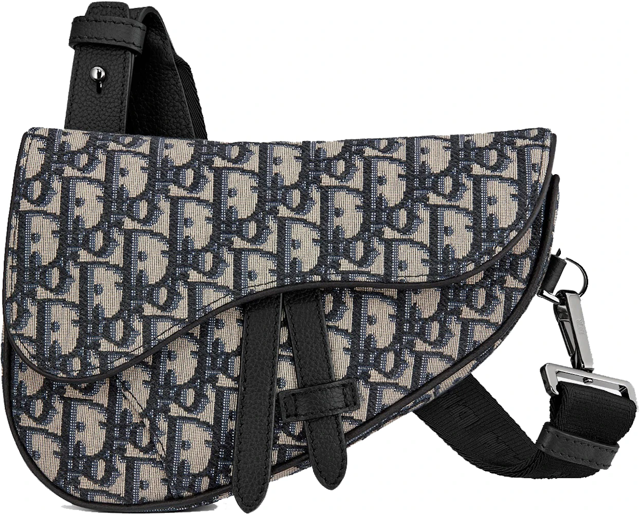Dior - Mini Saddle Bag with Strap Beige and Black Dior Oblique Jacquard and Black Grained Calfskin - Men
