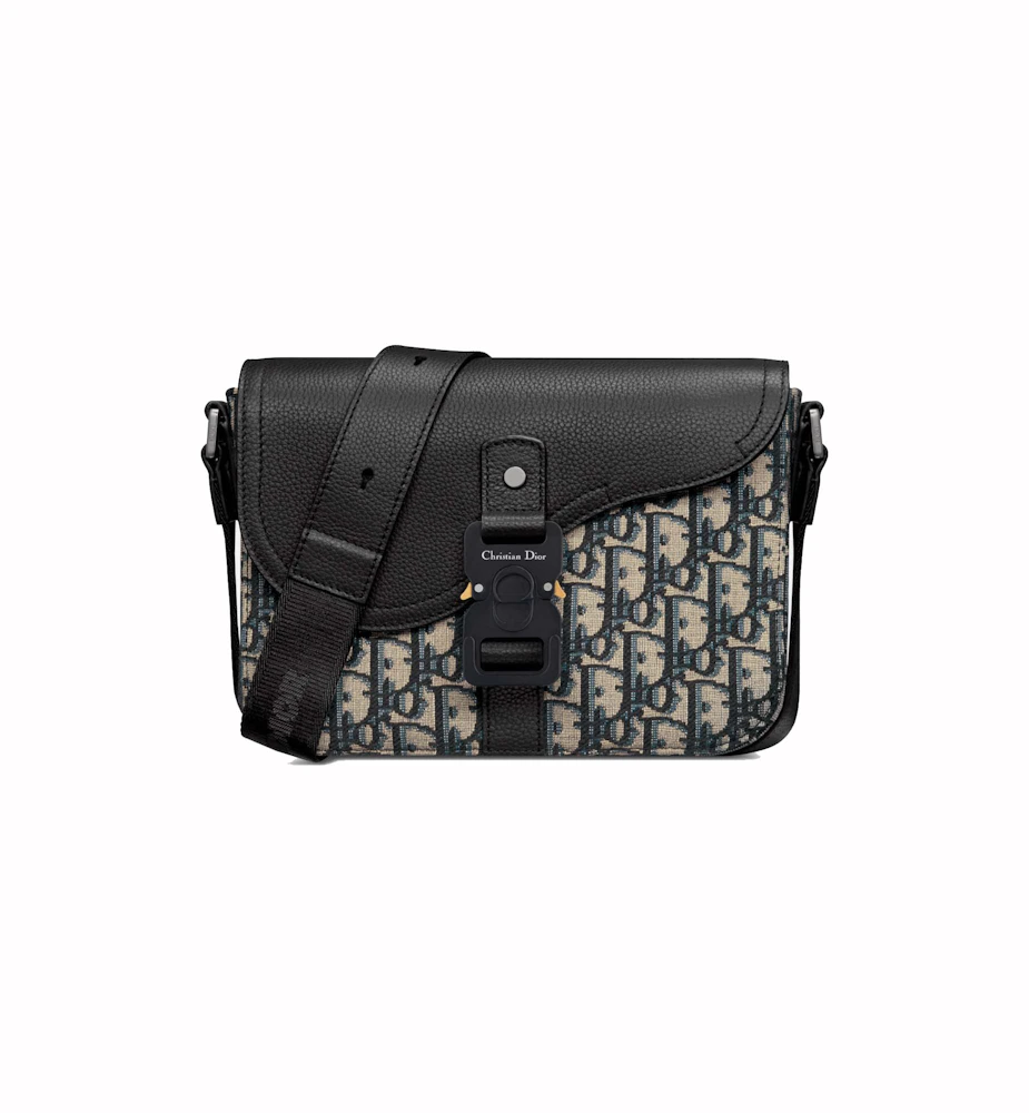 Dior Mini Saddle Bag with Strap Beige/Black in Jacquard Canvas/Grained ...