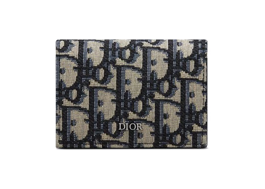 Pre-owned Dior Oblique Business Card Holder Jacquard Beige