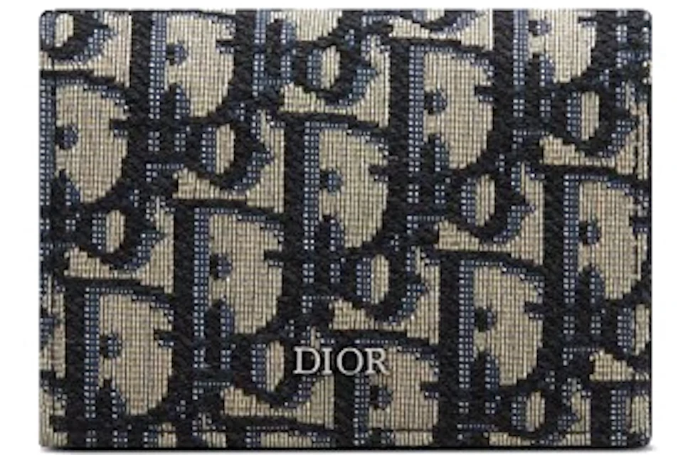 Dior Oblique Business Card Holder Jacquard Beige