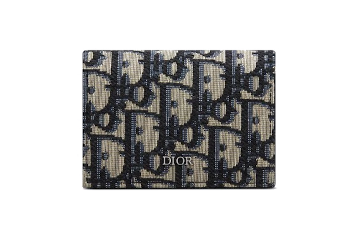 Pre-owned Dior Oblique Business Card Holder Jacquard Beige