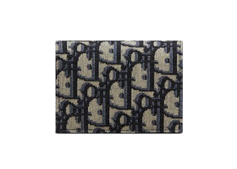 Dior Oblique Business Card Holder Jacquard Beige in Jacquard with Silvertone US