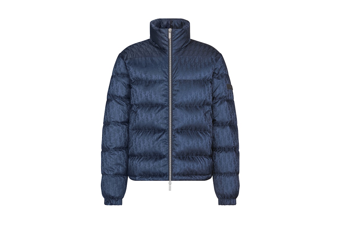 Pre-owned Dior Oblique Down Jacket Navy Blue Technical Jacquard