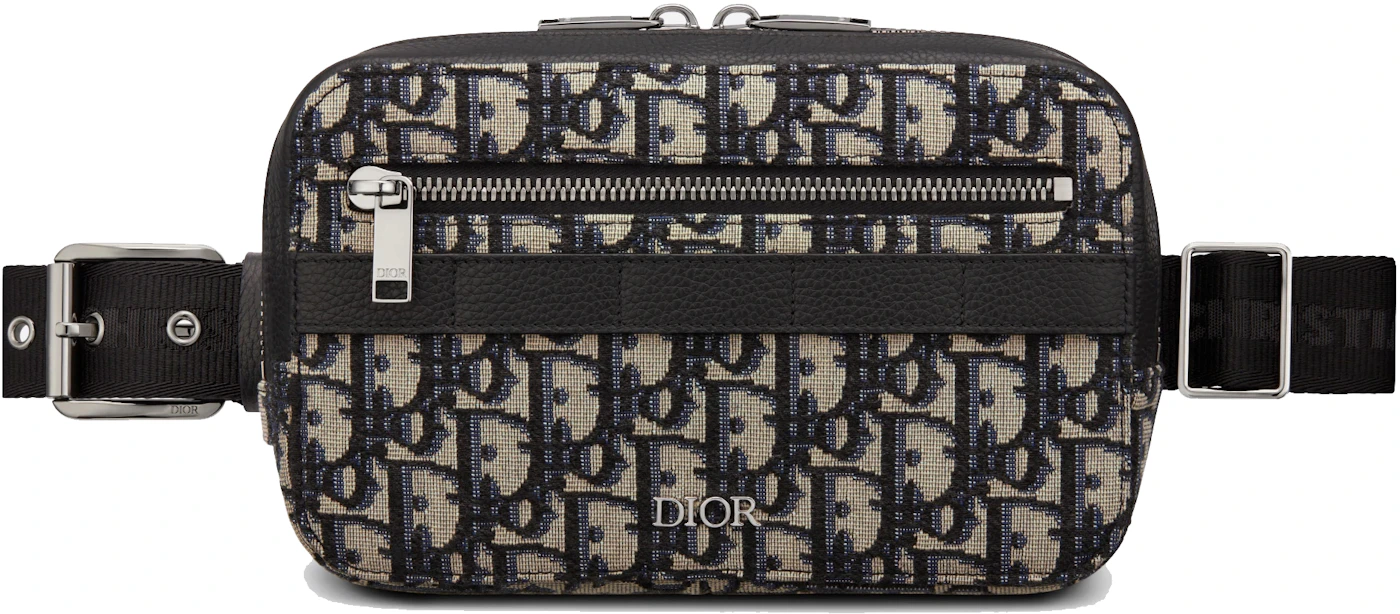 Leather Trimmed Jacquard Belt Bag in Beige - Versace