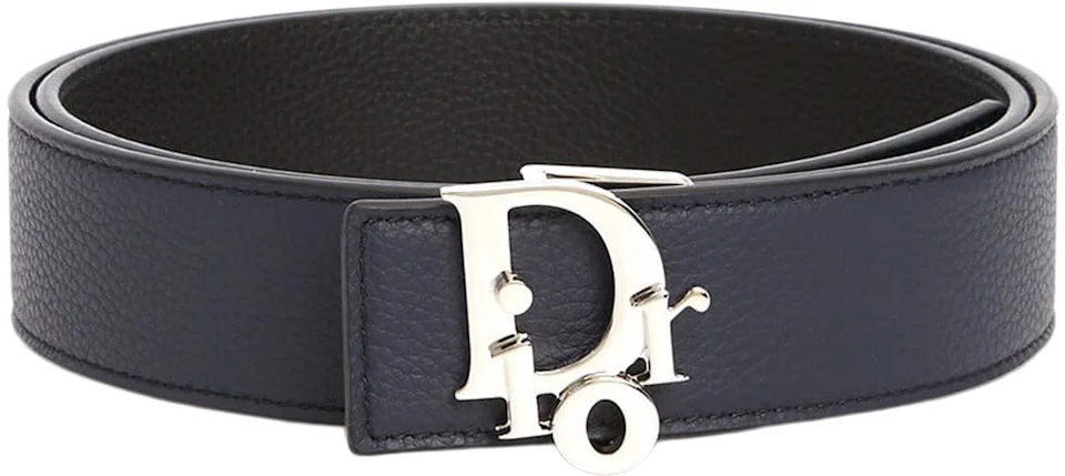 Dior Oblique Reversible Belt Navy/Black in Leather with Silver-tone - US