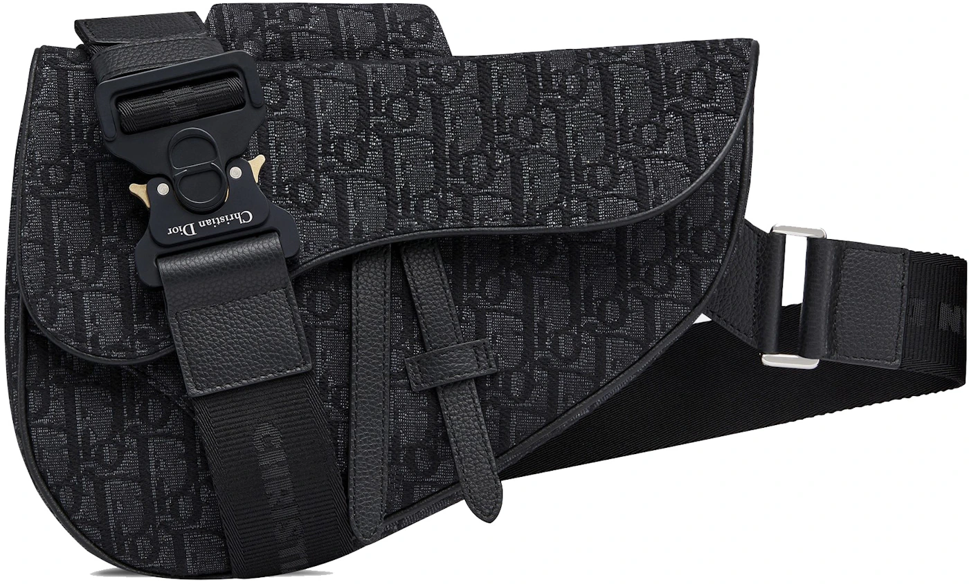 Christian Dior Dior Oblique Saddle Pouch with Strap, Black
