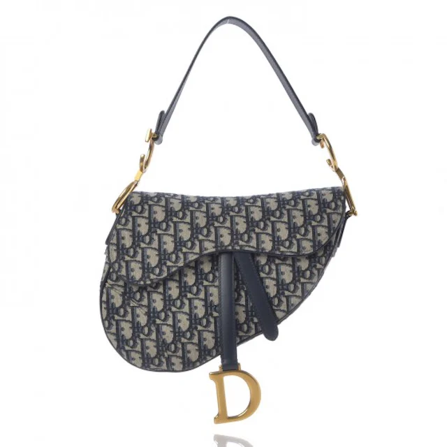 Dior Oblique Saddle Bag Blue in Canvas with Gold-tone - US