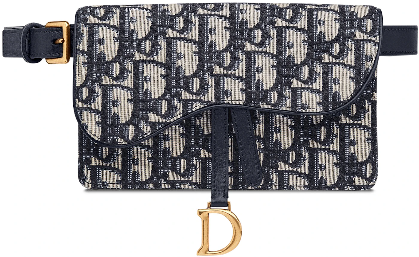Dior Oblique Saddle Clutch Belt Blue in Jacquard Canvas with Aged