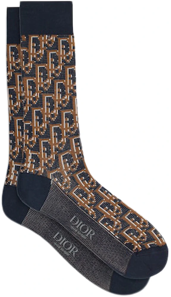 Dior Oblique Socks Navy Blue/Brown/Beige Jacquard Men's - SS22 - US