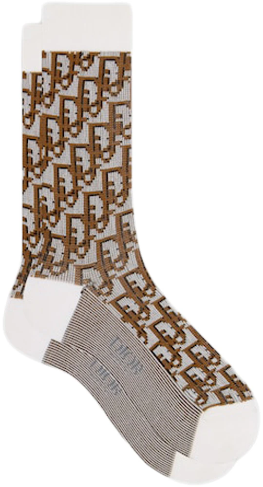 Dior Oblique Socks White/Brown Jacquard Men's - SS22 - US
