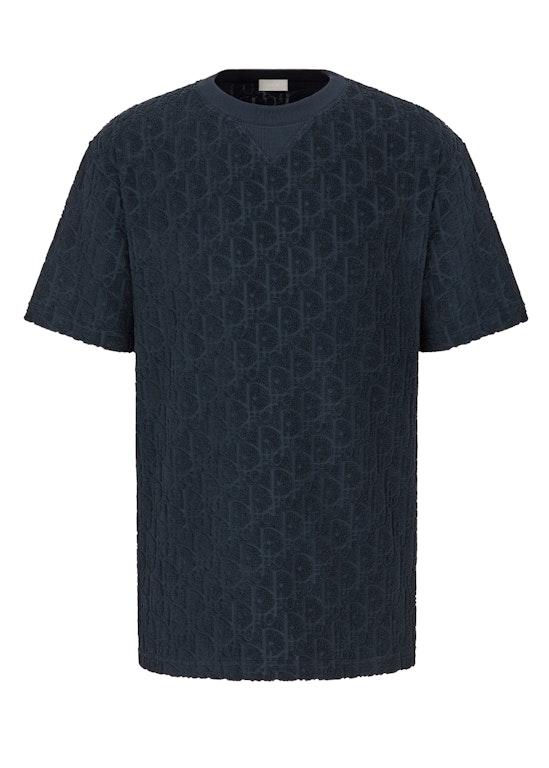 Pre-owned Dior Oversized Oblique T-shirt Navy Blue Terry Cotton Jacquard