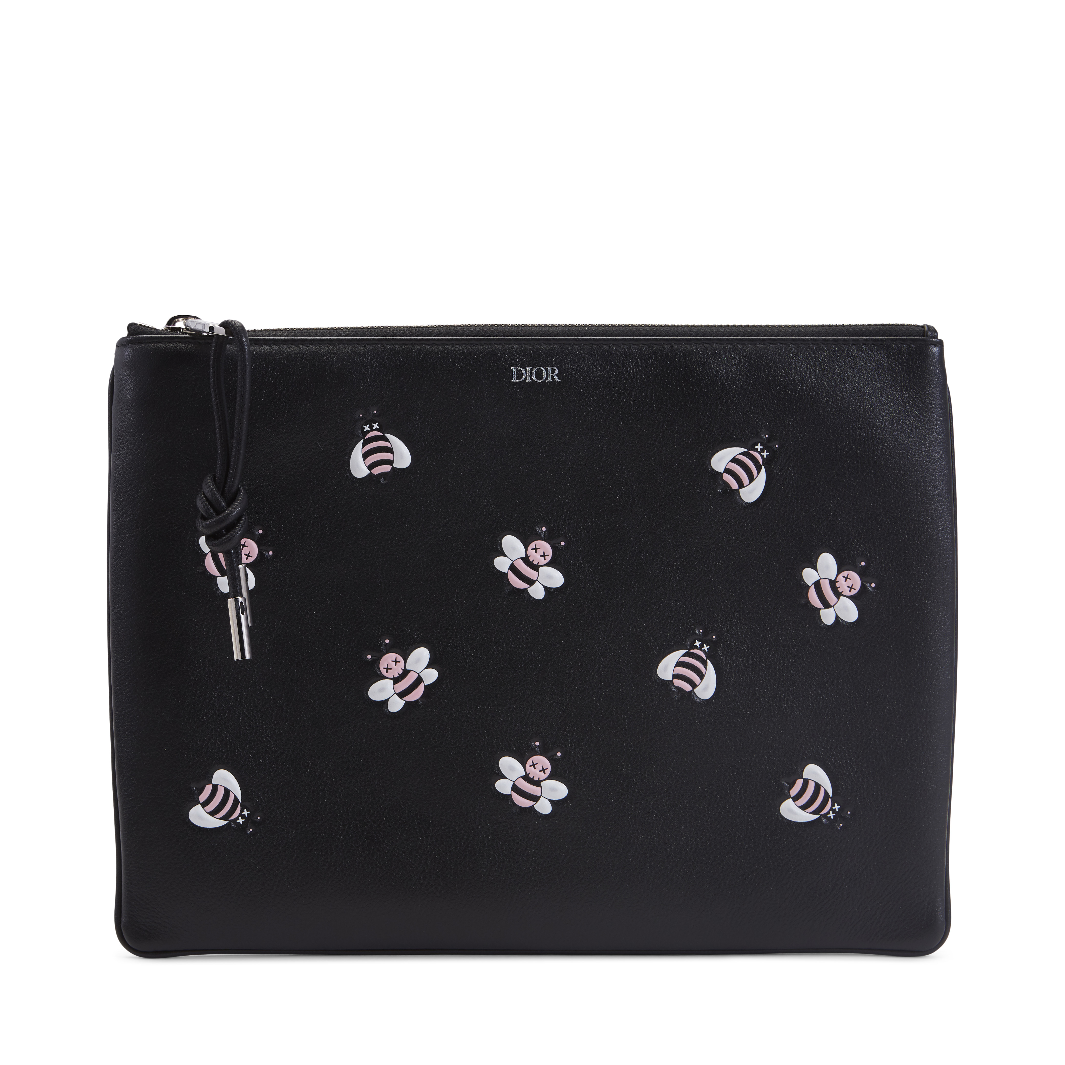 Dior x Kaws Pouch Pink Bees Black in Calfskin with Silver-tone - US