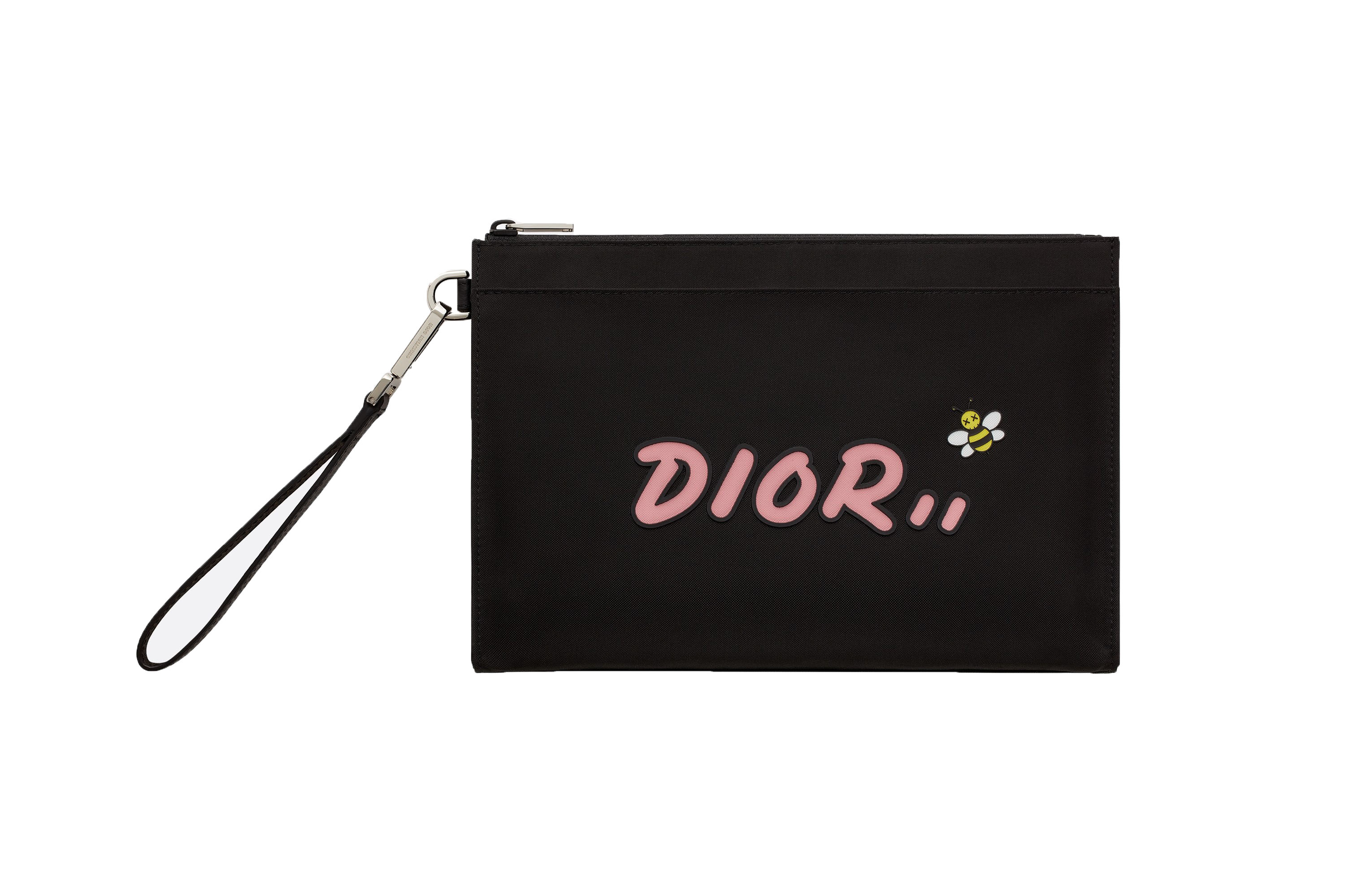 Dior x Kaws Pouch Pink Logo Nylon Black 