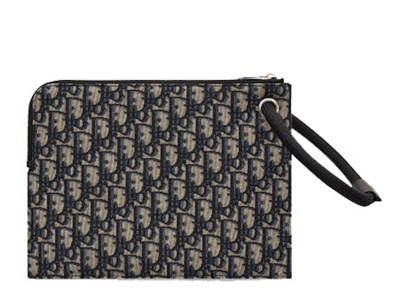 Dior Pouch Oblique Black in Canvas/Grained Calfskin with Silvertone