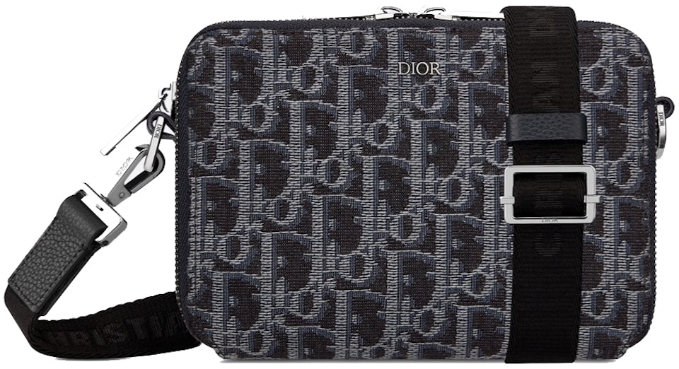 Dior Oblique Saddle Pouch With Strap Shoulder Bag Blue Jacquard