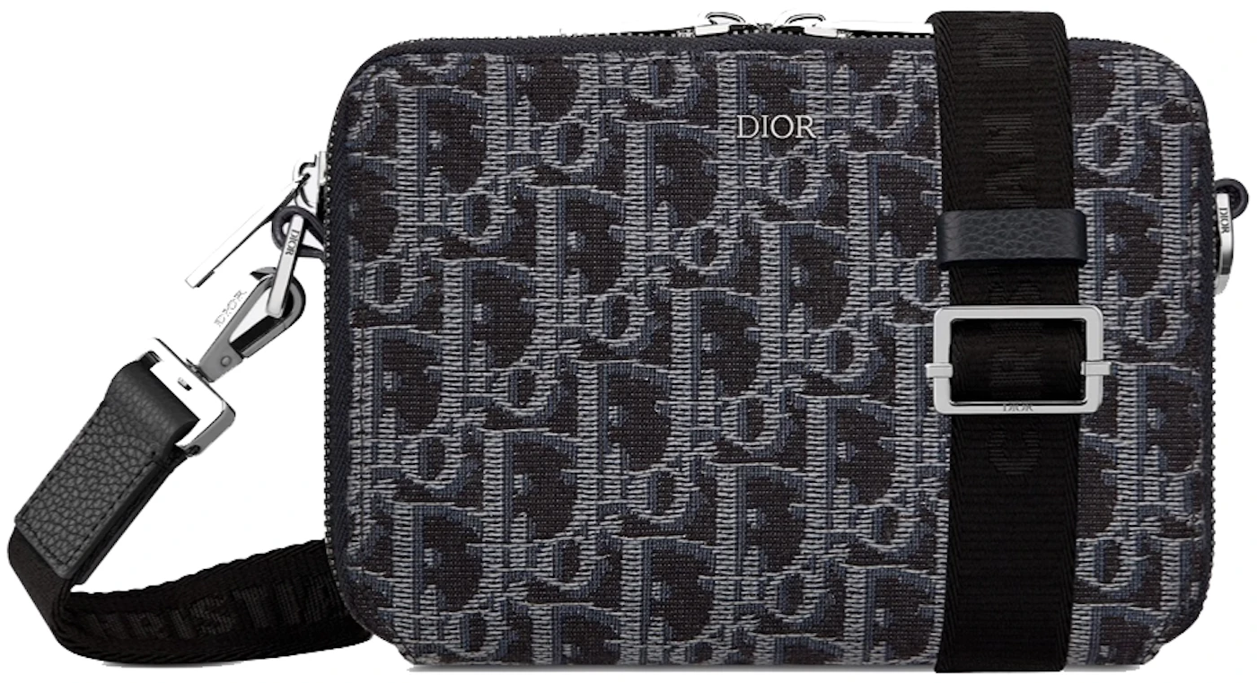 Dior Pouch with Shoulder Strap Oblique Jacquard (3 Card Slot) Blue in ...