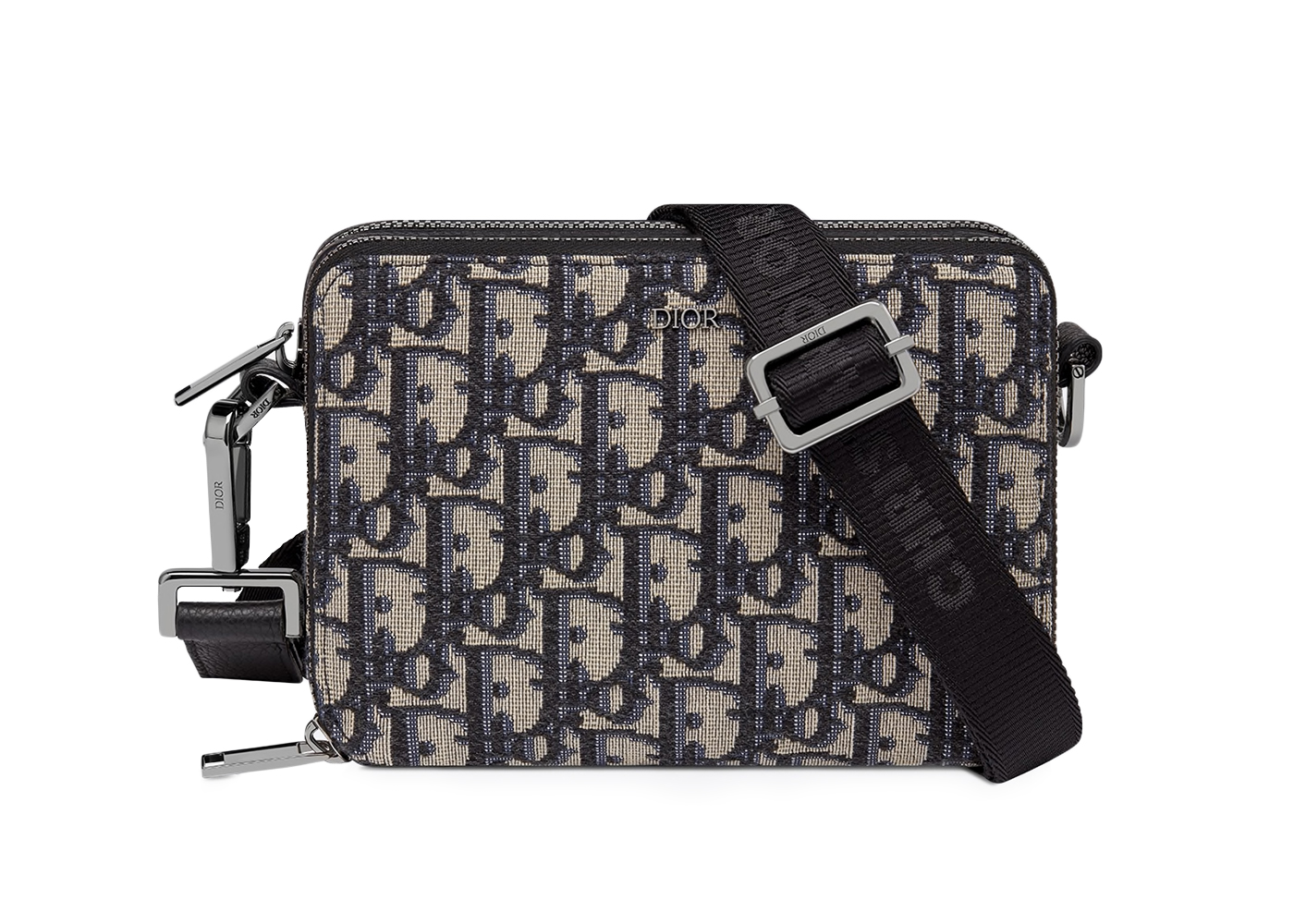 Dior Pouch with Shoulder Strap Oblique Jacquard BeigeBlack in Leather with  Silvertone  US