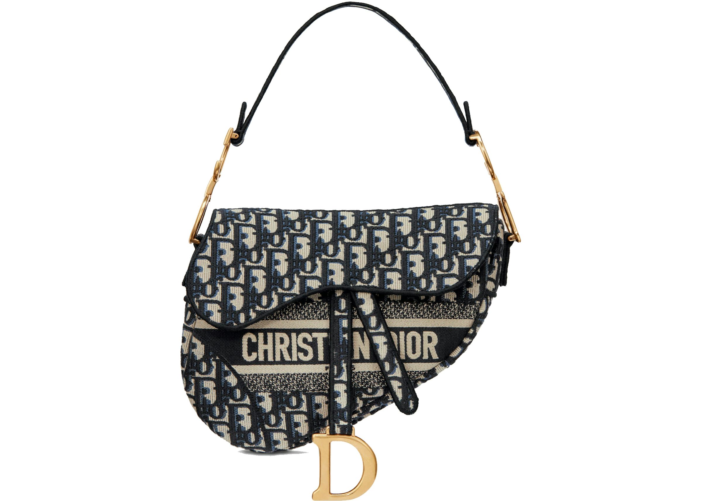 Dior Saddle Bag Dior Oblique Embroidery Blue in Canvas with Gold-tone - US