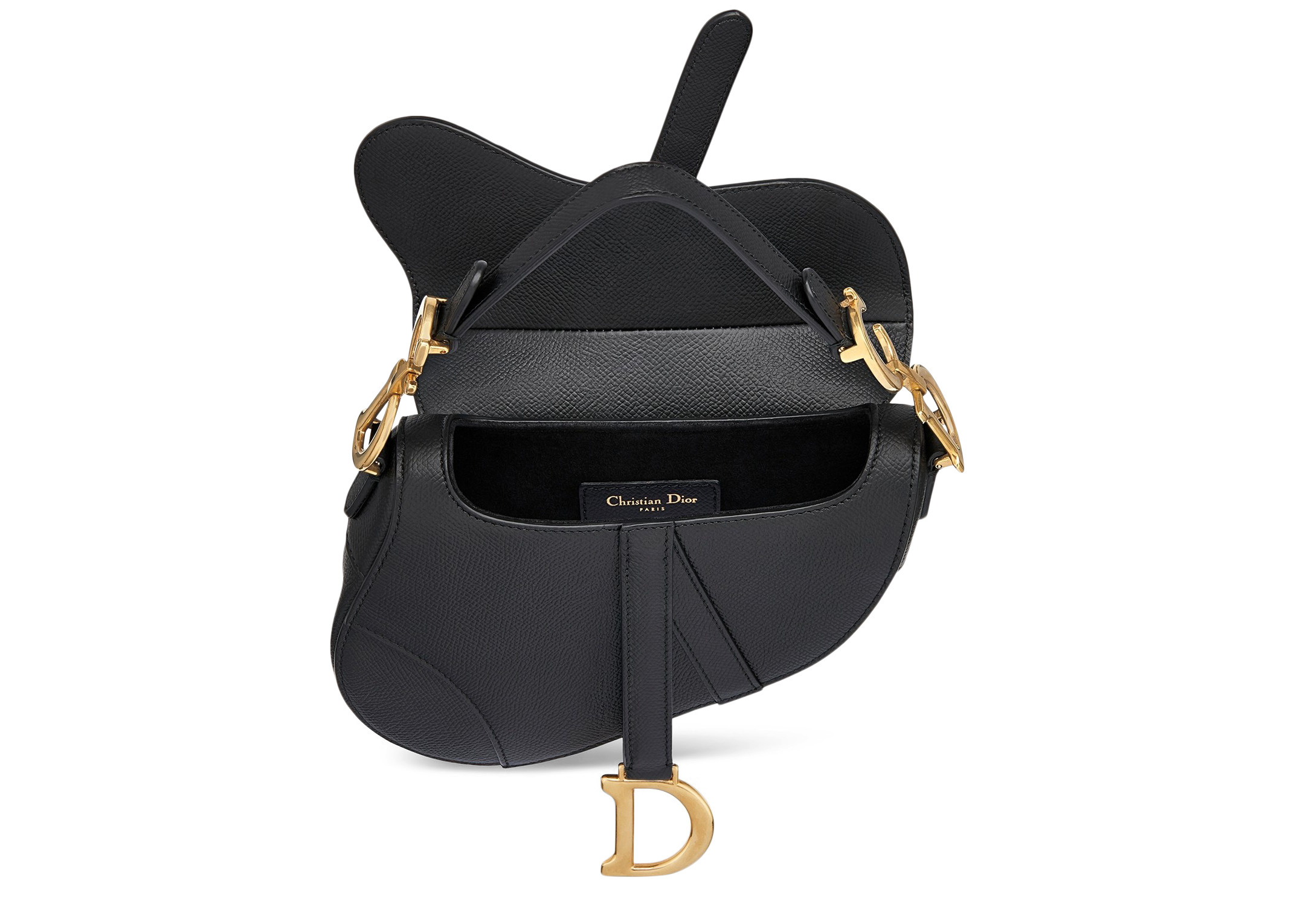 Dior Saddle Bag Calfskin Mini Black in Embossed Calfskin with Aged