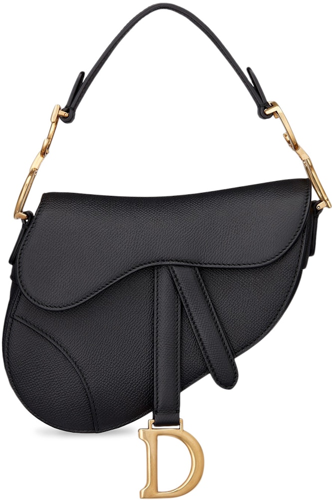 Dior Saddle Bag Calfskin Mini Black In Embossed Calfskin With Aged Gold Tone