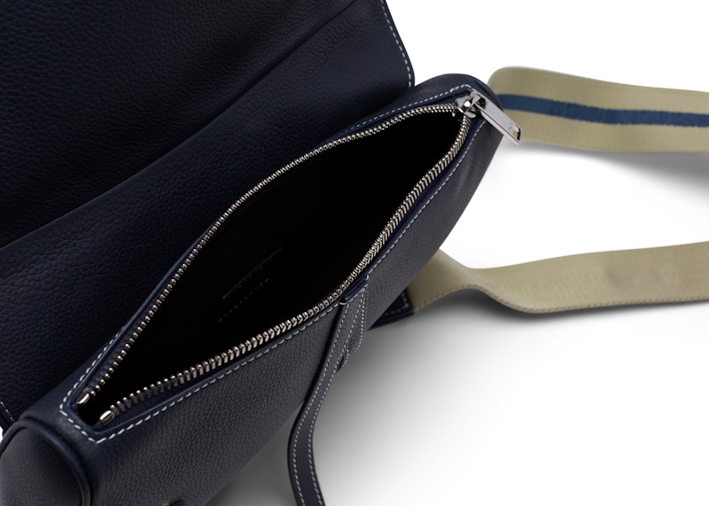 Dior Saddle Bag Navy Blue in Grained Calfskin with Silvertone