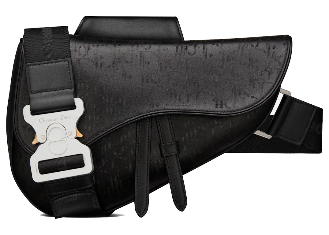 Pre-owned Dior Saddle Bag Oblique Jacquard Galaxy Black