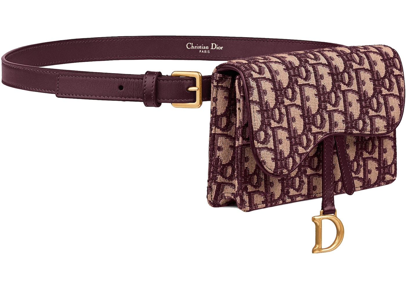 Dior Saddle Clutch Belt Oblique Burgundy in Canvas/Calfskin with Aged ...