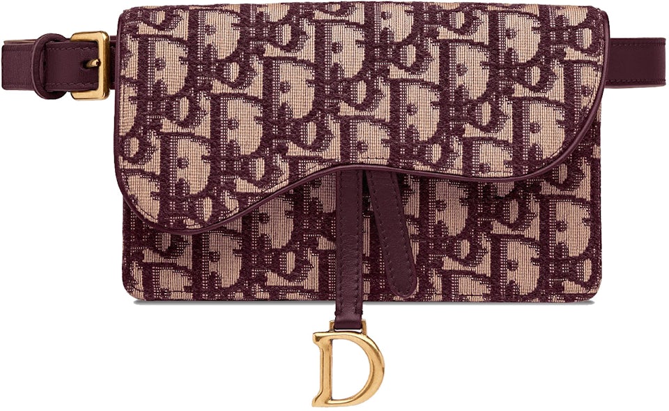 Dior Saddle Burgundy Red Saddle bag with Oblique Studded Strap