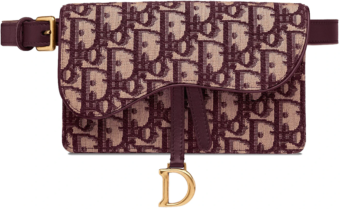 Dior Saddle Clutch Belt Oblique Burgundy in Canvas/Calfskin with Aged  Gold-tone - GB