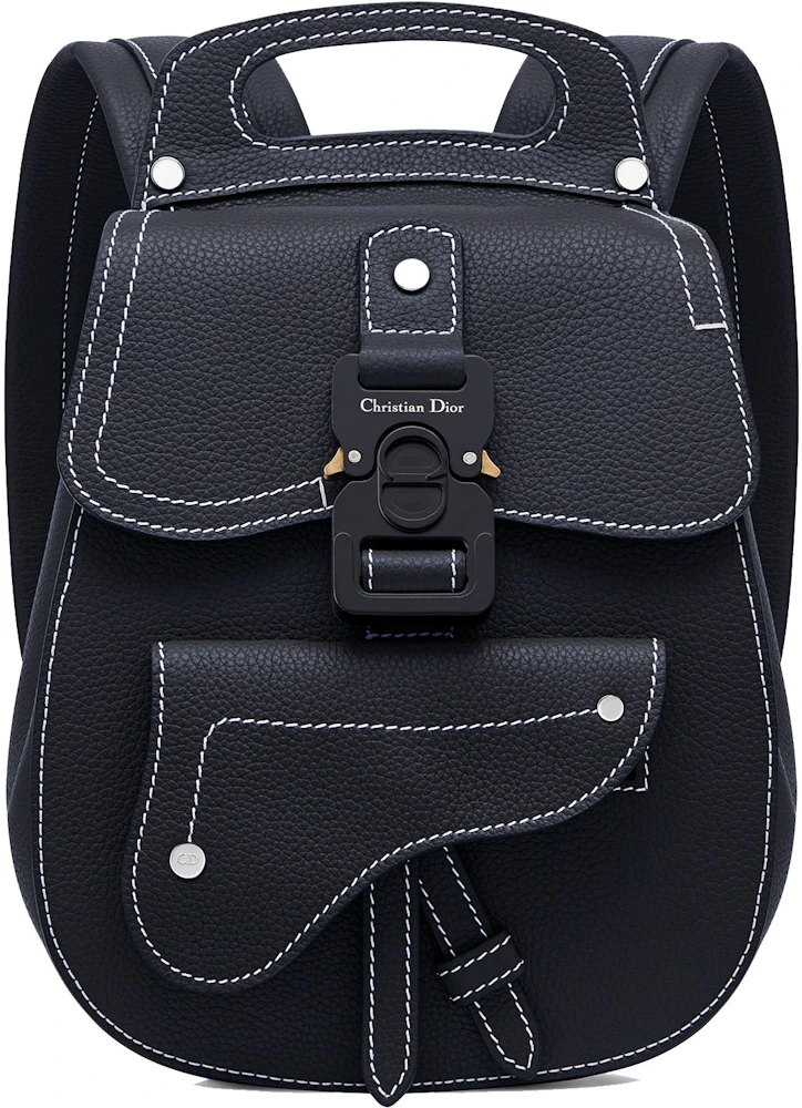 Saddle Vertical Pouch with Strap Beige and Black Dior Oblique Jacquard and  Black Grained Calfskin