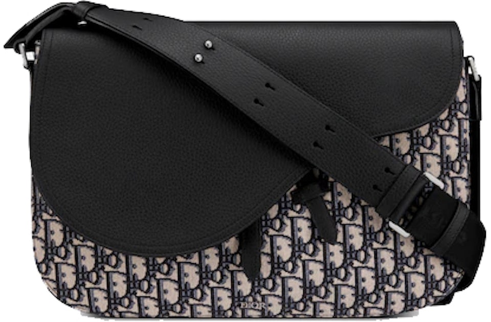 Dior Saddle Messenger Bag Large Oblique Jacquard Black in Calfskin Leather  with Silver-tone - US