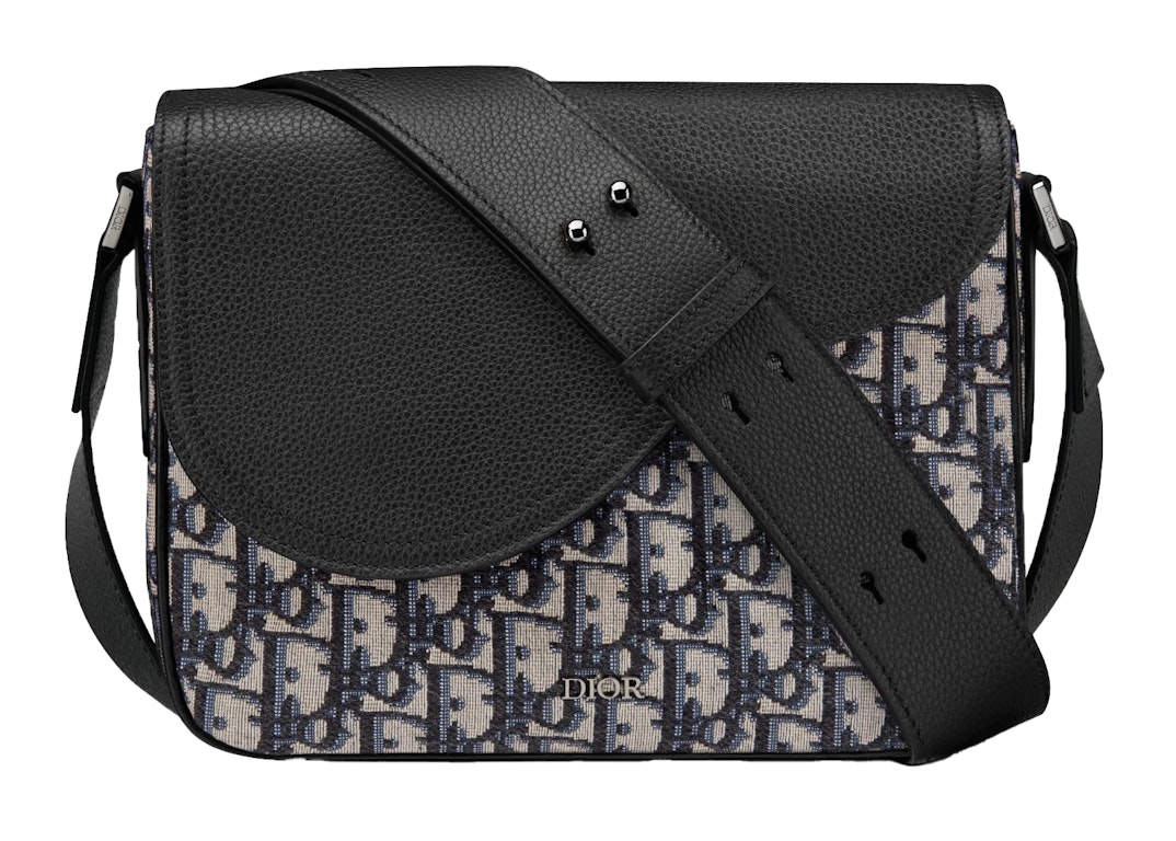 Pre-owned Dior Saddle Messenger Bag Mini Oblique Jacquard Black