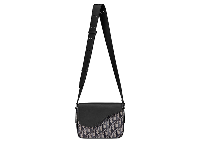 Dior Saddle Messenger Bag Oblique Jacquard Black Canvas/Leather in Calfskin Leather with Silver