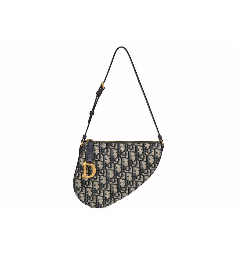 Dior Saddle Rodeo Pouch Blue Dior Oblique Jacquard in Canvas with